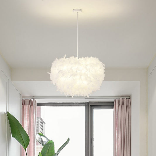 Minimalistic Hemisphere Suspension Light Feather Living Room Pendant Light Fixture in White Clearhalo 'Ceiling Lights' 'Modern Pendants' 'Modern' 'Pendant Lights' 'Pendants' Lighting' 2187514