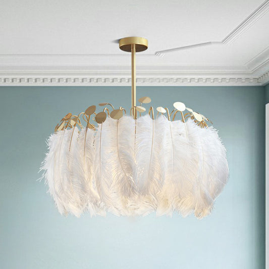 Round Shaped Feather Ceiling Light Modern Style White Hanging Pendant Light for Living Room White Small A Clearhalo 'Ceiling Lights' 'Modern Pendants' 'Modern' 'Pendant Lights' 'Pendants' Lighting' 2187532