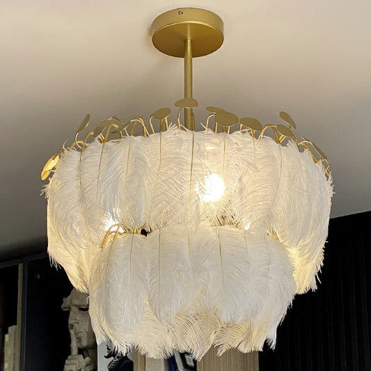 Round Shaped Feather Ceiling Light Modern Style White Hanging Pendant Light for Living Room Clearhalo 'Ceiling Lights' 'Modern Pendants' 'Modern' 'Pendant Lights' 'Pendants' Lighting' 2187535