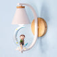 Tapered Wall Mount Light Kids Metallic 1-Light Bedside Wall Lighting with Decorative Figurine in White Clearhalo 'Wall Lamps & Sconces' 'Wall Lights' Lighting' 2187565