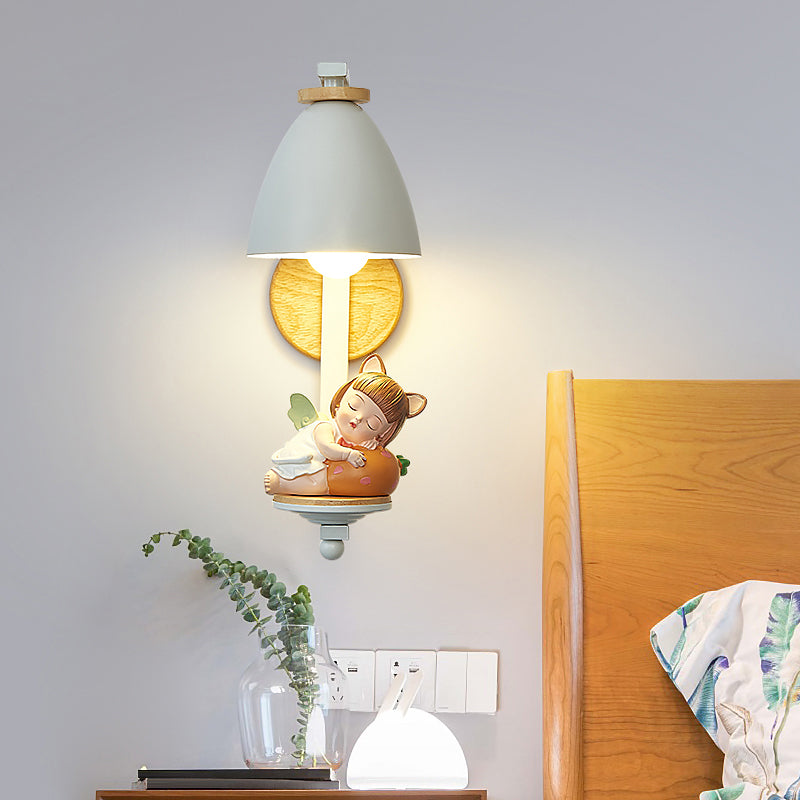 Metallic Cone Wall Lamp Nordic Style 1 Bulb White Wall Light Fixture with Figurine Decor for Kids Bedroom White B Clearhalo 'Wall Lamps & Sconces' 'Wall Lights' Lighting' 2187572