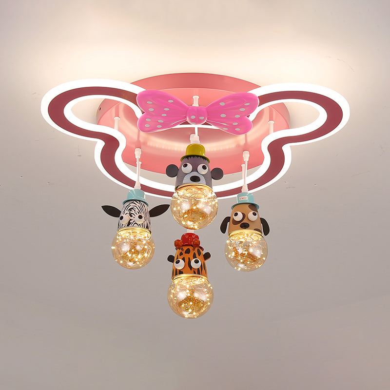 Animal Head Multi Light Pendant Cartoon Metallic Child Room Hanging Lighting in Pink 4 Pink Clearhalo 'Ceiling Lights' 'Glass shade' 'Glass' 'Pendant Lights' 'Pendants' Lighting' 2187757