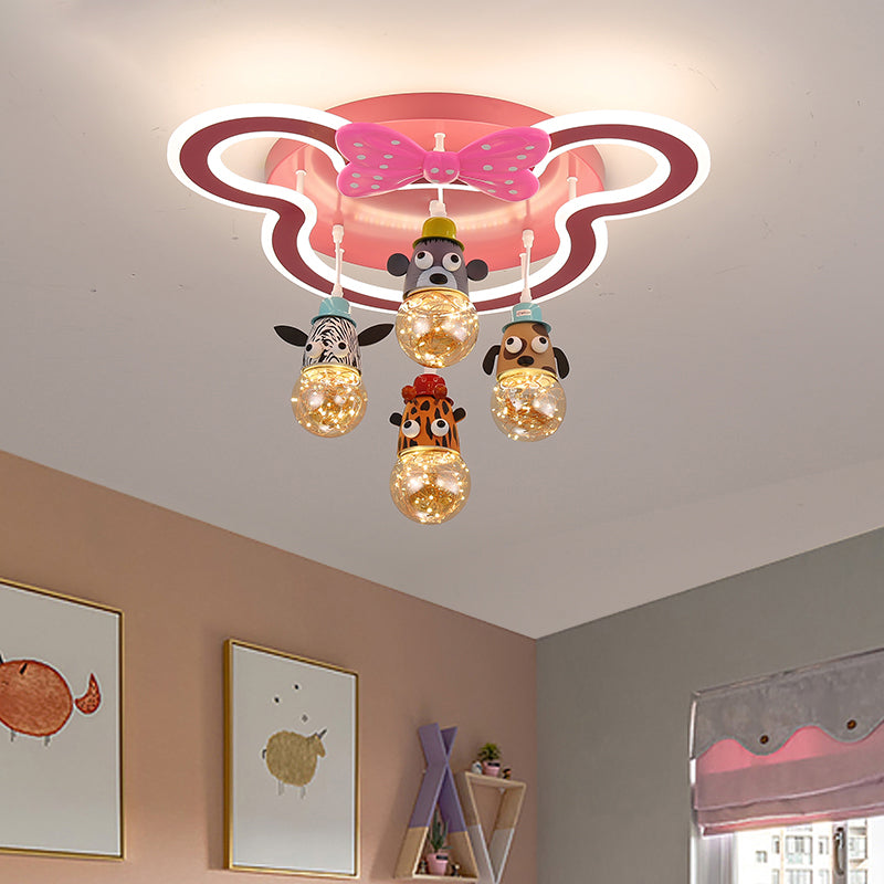 Animal Head Multi Light Pendant Cartoon Metallic Child Room Hanging Lighting in Pink Clearhalo 'Ceiling Lights' 'Glass shade' 'Glass' 'Pendant Lights' 'Pendants' Lighting' 2187758