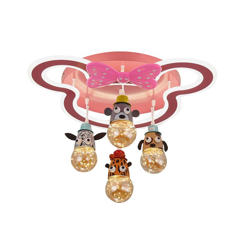 Animal Head Multi Light Pendant Cartoon Metallic Child Room Hanging Lighting in Pink Clearhalo 'Ceiling Lights' 'Glass shade' 'Glass' 'Pendant Lights' 'Pendants' Lighting' 2187759