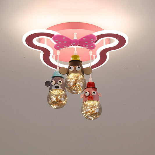 Animal Head Multi Light Pendant Cartoon Metallic Child Room Hanging Lighting in Pink 3 Pink Clearhalo 'Ceiling Lights' 'Glass shade' 'Glass' 'Pendant Lights' 'Pendants' Lighting' 2187760