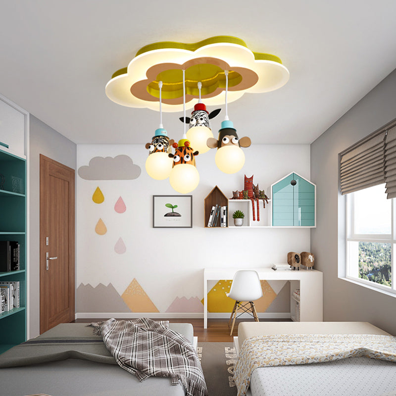 Metallic Animal Head Multi Ceiling Lamp Kids White Suspension Light with Cloud Shaped Canopy Clearhalo 'Ceiling Lights' 'Glass shade' 'Glass' 'Pendant Lights' 'Pendants' Lighting' 2187763