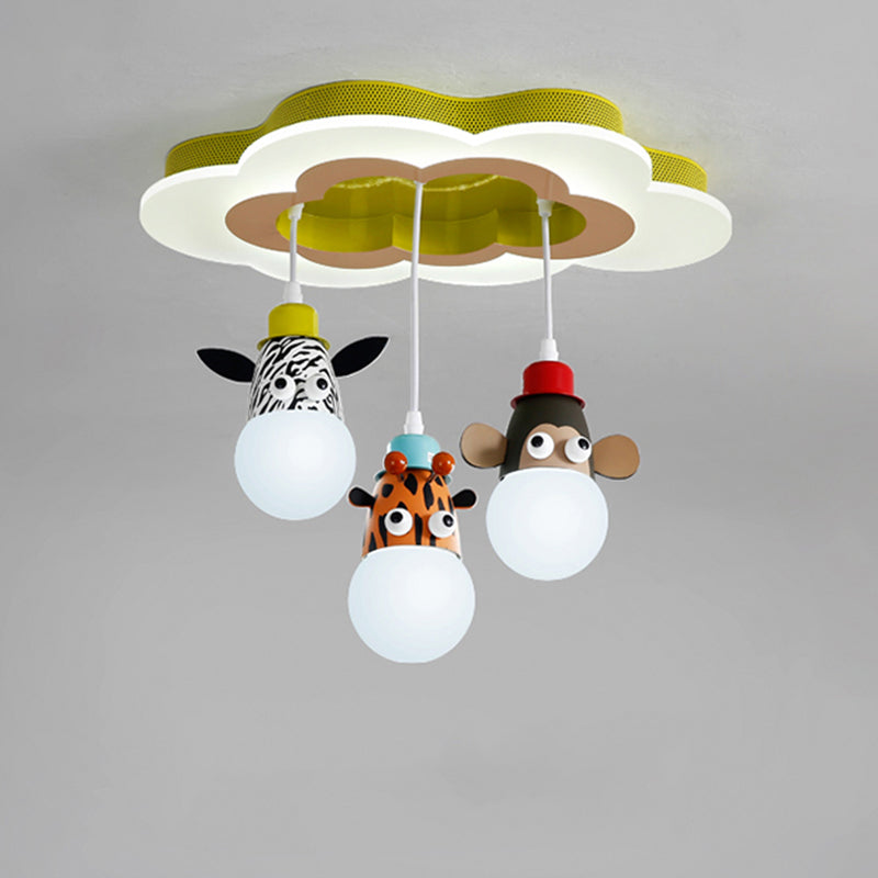 Metallic Animal Head Multi Ceiling Lamp Kids White Suspension Light with Cloud Shaped Canopy Clearhalo 'Ceiling Lights' 'Glass shade' 'Glass' 'Pendant Lights' 'Pendants' Lighting' 2187767