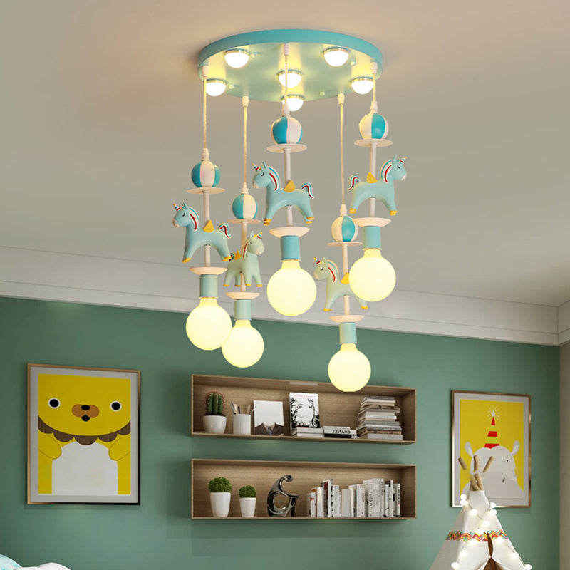 Rainbow Unicorn Nursery Pendant Ceiling Light Resin Kids Multi Lamp Pendant Light 5 Blue Clearhalo 'Ceiling Lights' 'Pendant Lights' 'Pendants' Lighting' 2187773_eafcb976-7565-42c8-a0aa-1b06211fa046