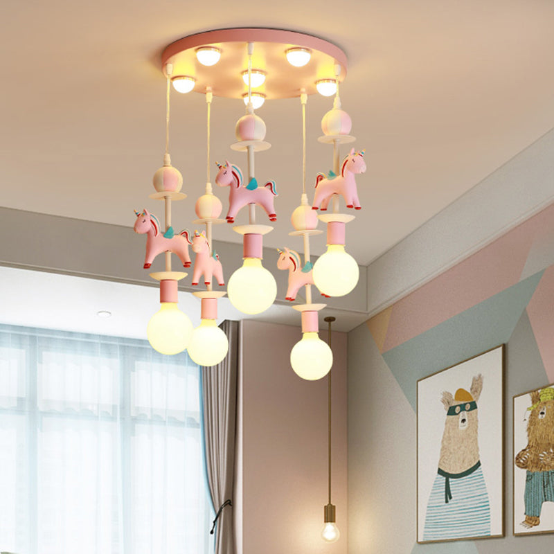 Rainbow Unicorn Nursery Pendant Ceiling Light Resin Kids Multi Lamp Pendant Light Clearhalo 'Ceiling Lights' 'Pendant Lights' 'Pendants' Lighting' 2187780