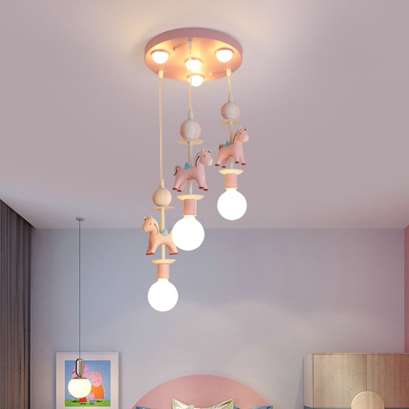Rainbow Unicorn Nursery Pendant Ceiling Light Resin Kids Multi Lamp Pendant Light 3 Pink Clearhalo 'Ceiling Lights' 'Pendant Lights' 'Pendants' Lighting' 2187782_ffff3d13-ab5b-457b-b30d-f171cbbf6ef8