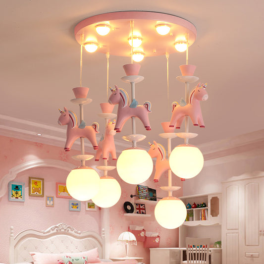 Merry-Go-Round Multi Ceiling Lamp Kids Metallic Nursery Suspension Light Fixture with Unicorn Decor Clearhalo 'Ceiling Lights' 'Pendant Lights' 'Pendants' Lighting' 2187793