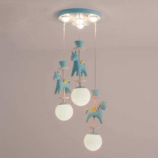 Merry-Go-Round Multi Ceiling Lamp Kids Metallic Nursery Suspension Light Fixture with Unicorn Decor Clearhalo 'Ceiling Lights' 'Pendant Lights' 'Pendants' Lighting' 2187802