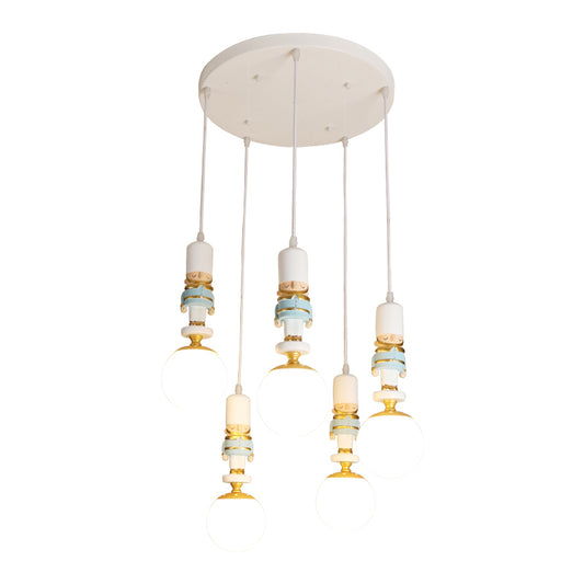 Sphere Shade Bedroom Multi Ceiling Light Cream Glass Kids Multi Light Pendant with Decorative Figurine Clearhalo 'Ceiling Lights' 'Close To Ceiling Lights' 'Glass shade' 'Glass' 'Pendant Lights' 'Pendants' Lighting' 2187812