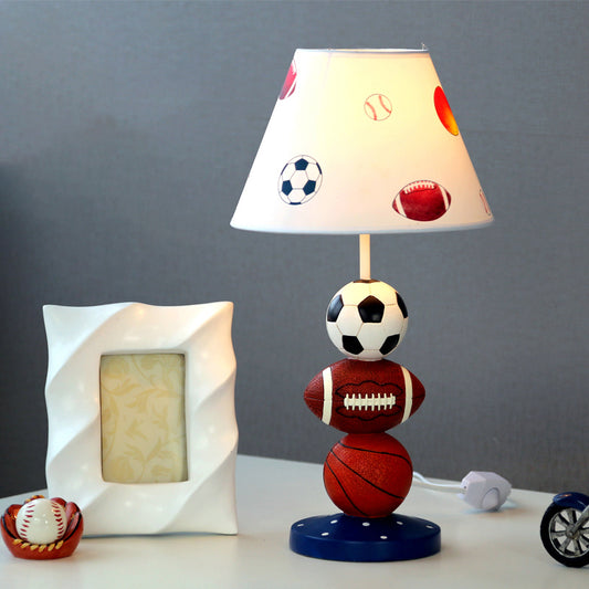 Sport Balls Bedroom Nightstand Lamp Resin Single-Bulb Kids Table Light with Empire Shade in White White B Clearhalo 'Lamps' 'Table Lamps' Lighting' 2187852