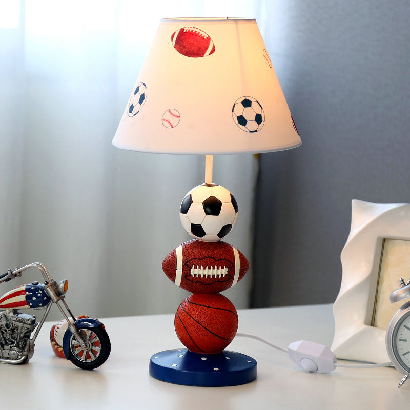Sport Balls Bedroom Nightstand Lamp Resin Single-Bulb Kids Table Light with Empire Shade in White Clearhalo 'Lamps' 'Table Lamps' Lighting' 2187853