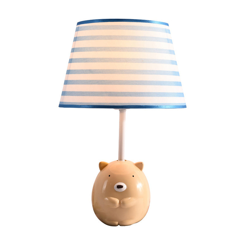 Bear Nightstand Lamp Kids Resin 1 Bulb Bedroom Table Lighting with Tapered Fabric Shade in Apricot Clearhalo 'Lamps' 'Table Lamps' Lighting' 2187866