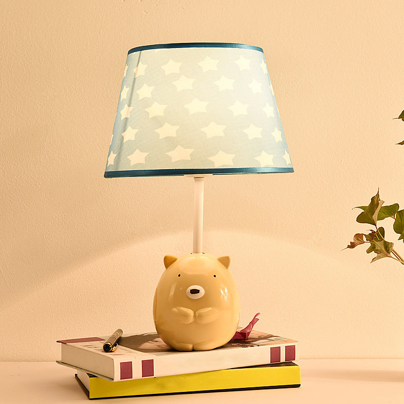 Bear Nightstand Lamp Kids Resin 1 Bulb Bedroom Table Lighting with Tapered Fabric Shade in Apricot Apricot B Clearhalo 'Lamps' 'Table Lamps' Lighting' 2187867