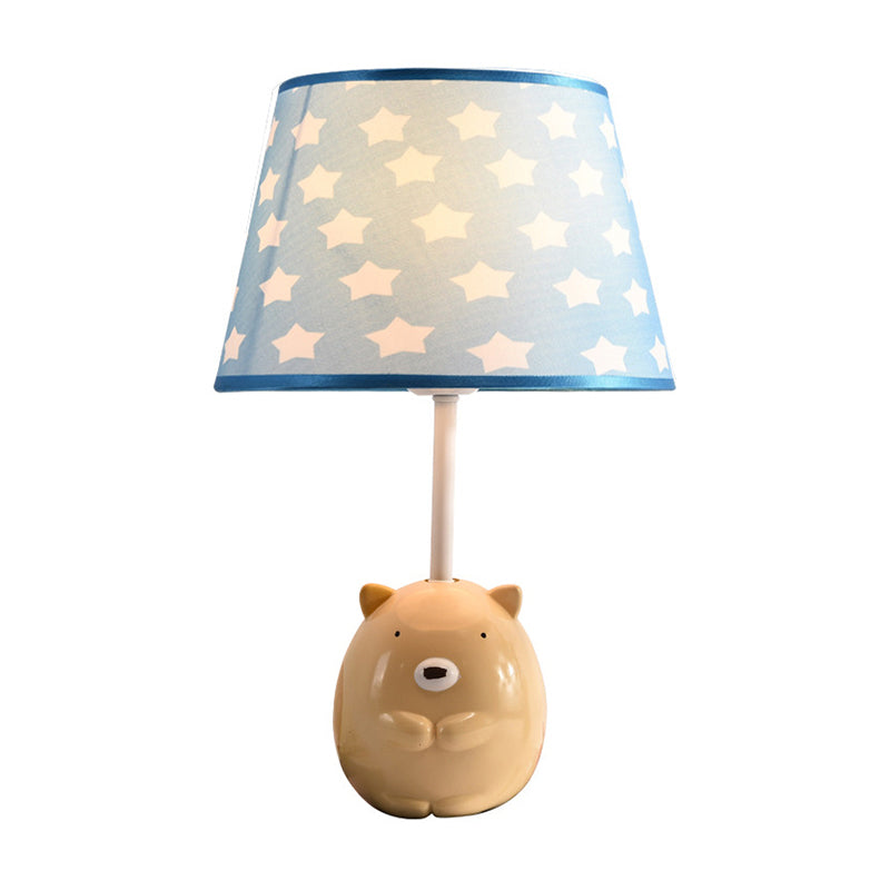 Bear Nightstand Lamp Kids Resin 1 Bulb Bedroom Table Lighting with Tapered Fabric Shade in Apricot Clearhalo 'Lamps' 'Table Lamps' Lighting' 2187868