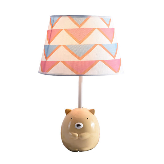 Bear Nightstand Lamp Kids Resin 1 Bulb Bedroom Table Lighting with Tapered Fabric Shade in Apricot Clearhalo 'Lamps' 'Table Lamps' Lighting' 2187870