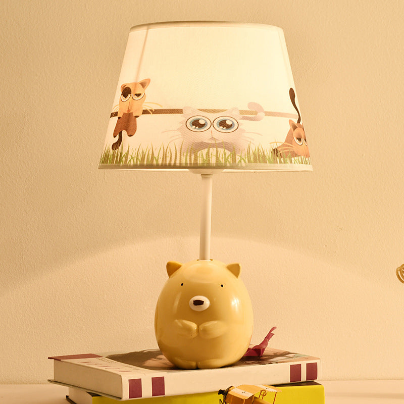 Bear Nightstand Lamp Kids Resin 1 Bulb Bedroom Table Lighting with Tapered Fabric Shade in Apricot Apricot D Clearhalo 'Lamps' 'Table Lamps' Lighting' 2187871