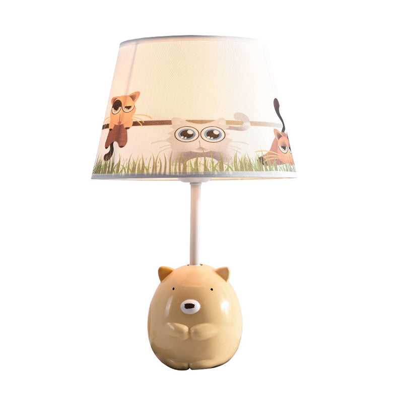 Bear Nightstand Lamp Kids Resin 1 Bulb Bedroom Table Lighting with Tapered Fabric Shade in Apricot Clearhalo 'Lamps' 'Table Lamps' Lighting' 2187872