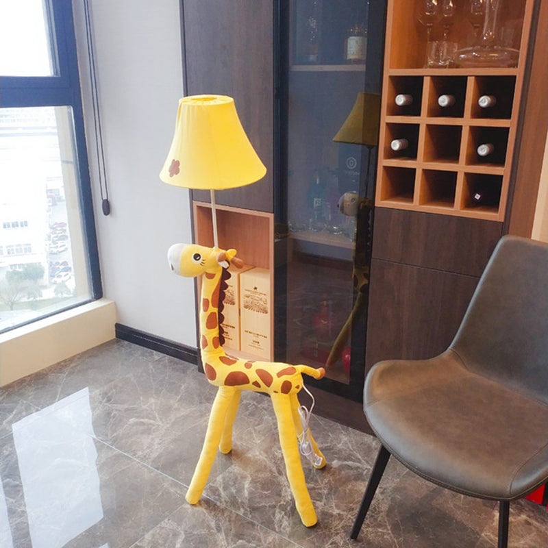 Red/Yellow Bell Shade Standing Floor Lamp Kids 1 Head Fabric Floor Lamp with Giraffe Base for Living Room Clearhalo 'Floor Lamps' 'Lamps' Lighting' 218835