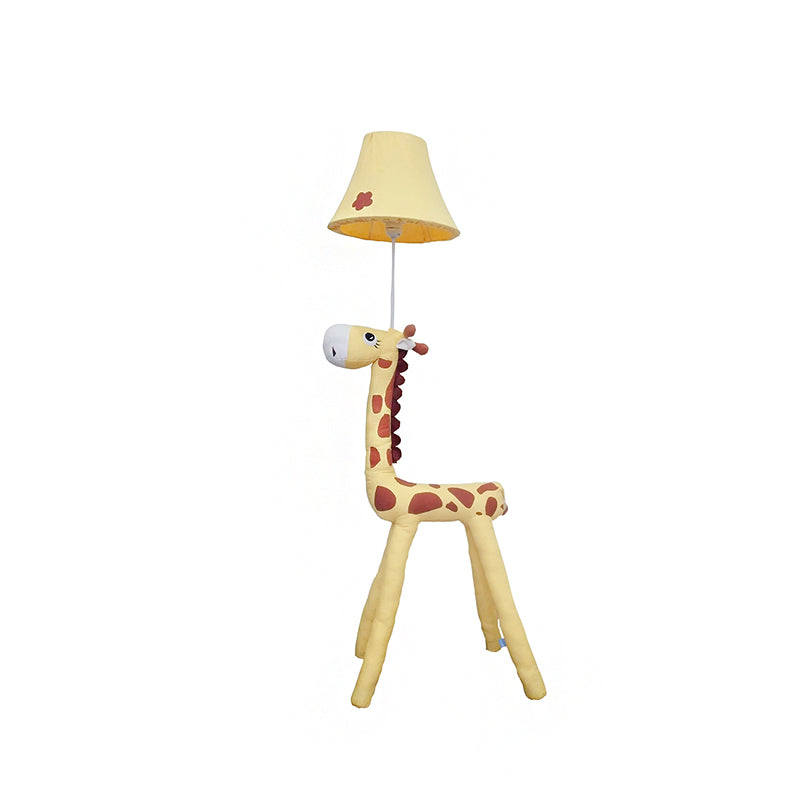 Red/Yellow Bell Shade Standing Floor Lamp Kids 1 Head Fabric Floor Lamp with Giraffe Base for Living Room Clearhalo 'Floor Lamps' 'Lamps' Lighting' 218836