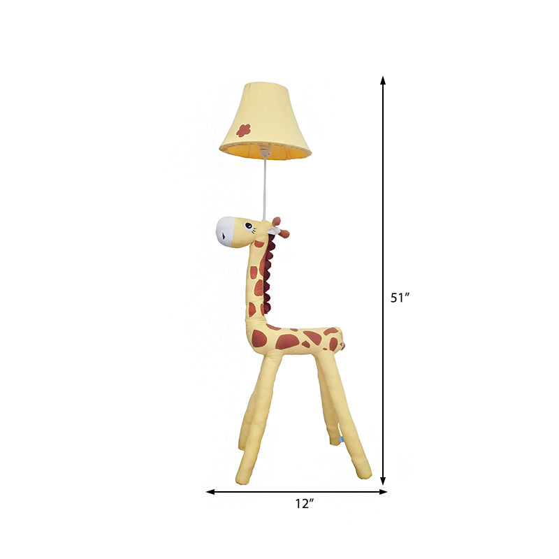 Red/Yellow Bell Shade Standing Floor Lamp Kids 1 Head Fabric Floor Lamp with Giraffe Base for Living Room Clearhalo 'Floor Lamps' 'Lamps' Lighting' 218837