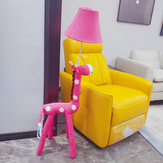 Red/Yellow Bell Shade Standing Floor Lamp Kids 1 Head Fabric Floor Lamp with Giraffe Base for Living Room Red Clearhalo 'Floor Lamps' 'Lamps' Lighting' 218841