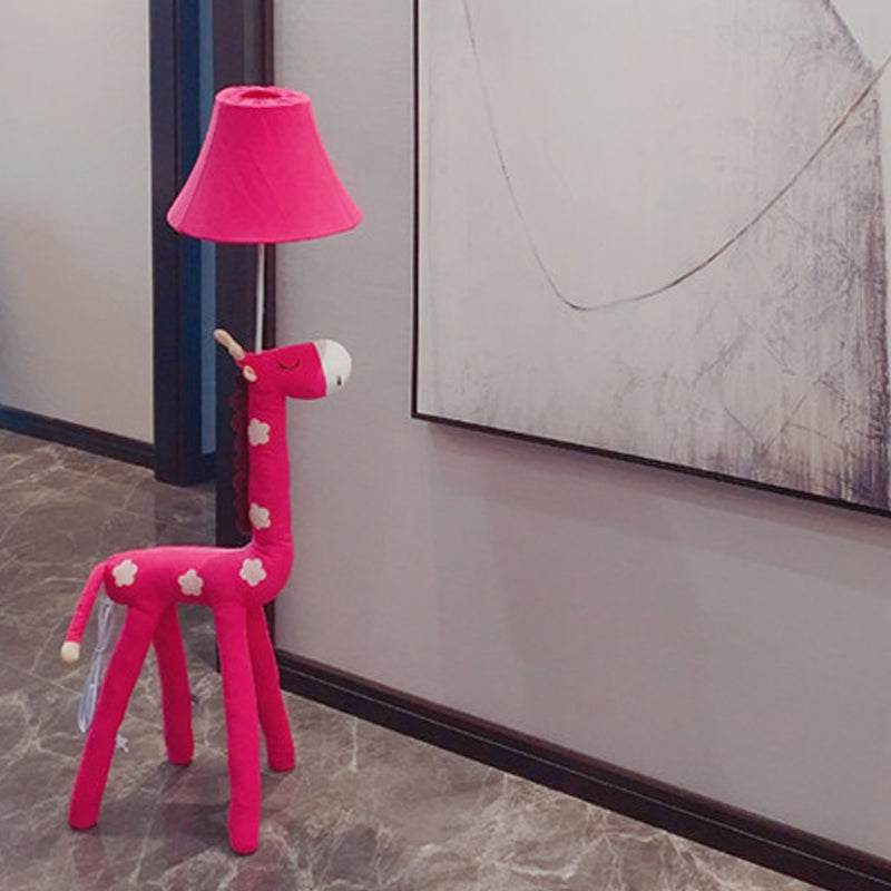 Red/Yellow Bell Shade Standing Floor Lamp Kids 1 Head Fabric Floor Lamp with Giraffe Base for Living Room Clearhalo 'Floor Lamps' 'Lamps' Lighting' 218842