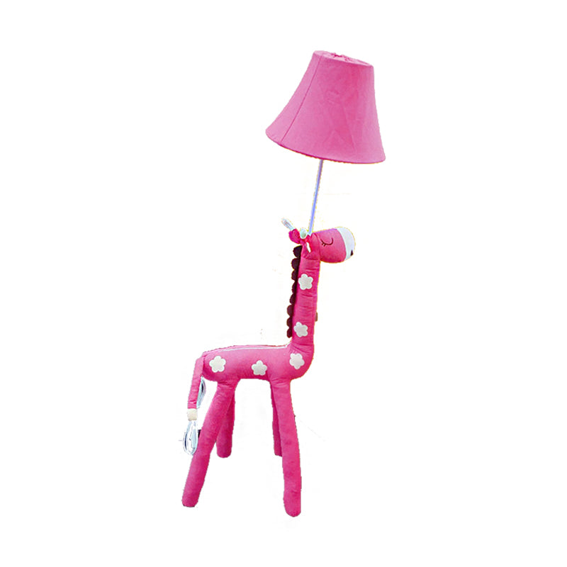 Red/Yellow Bell Shade Standing Floor Lamp Kids 1 Head Fabric Floor Lamp with Giraffe Base for Living Room Clearhalo 'Floor Lamps' 'Lamps' Lighting' 218844