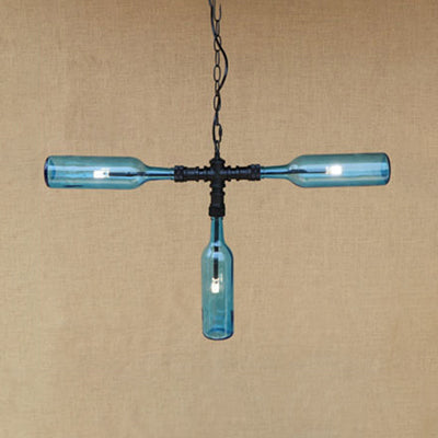 3 Lights Chandelier Lamp Vintage Style Bottle Glass Shade Pendant Lighting in Smoke Grey/Blue for Bar Blue Clearhalo 'Ceiling Lights' 'Chandeliers' 'Clear' 'Glass shade' 'Glass' 'Industrial Chandeliers' 'Industrial' 'Middle Century Chandeliers' 'Modern' 'Tiffany' 'Traditional Chandeliers' Lighting' 21889