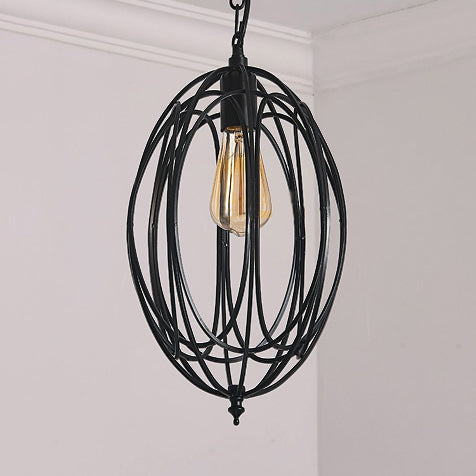Retro Oval Pendant Light 1 Head Metallic Ceiling Hanging Lamp with Cage Shade in Black/White for Living Room Clearhalo 'Art Deco Pendants' 'Black' 'Cast Iron' 'Ceiling Lights' 'Ceramic' 'Crystal' 'Industrial Pendants' 'Industrial' 'Metal' 'Middle Century Pendants' 'Pendant Lights' 'Pendants' 'Rustic Pendants' 'Tiffany' Lighting' 21898