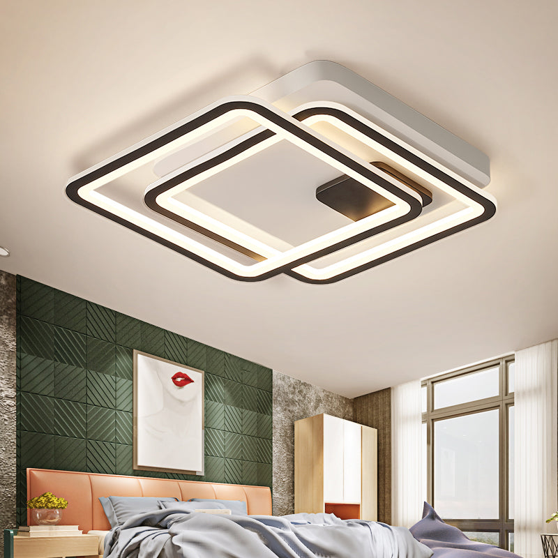 Black 2-Tiered LED Ceiling Flush Mount Contemporary 18"/23" Wide Acrylic Shaded Ceiling Lamp in Warm/White Light Clearhalo 'Ceiling Lights' 'Close To Ceiling Lights' 'Close to ceiling' 'Flush mount' Lighting' 218990