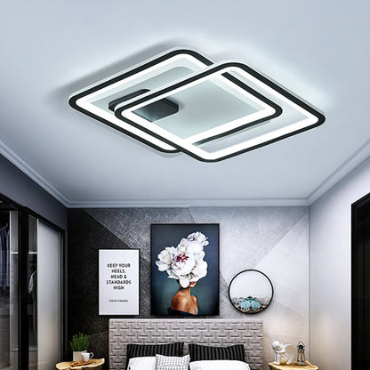 Black 2-Tiered LED Ceiling Flush Mount Contemporary 18"/23" Wide Acrylic Shaded Ceiling Lamp in Warm/White Light Black Clearhalo 'Ceiling Lights' 'Close To Ceiling Lights' 'Close to ceiling' 'Flush mount' Lighting' 218996