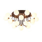 6/10/13 Lights Corridor Semi Flush Chandelier Milk White Glass Shaded Sphere Ceiling Mounted Light in Black Clearhalo 'Ceiling Lights' 'Close To Ceiling Lights' 'Close to ceiling' 'Glass shade' 'Glass' 'Semi-flushmount' Lighting' 219023