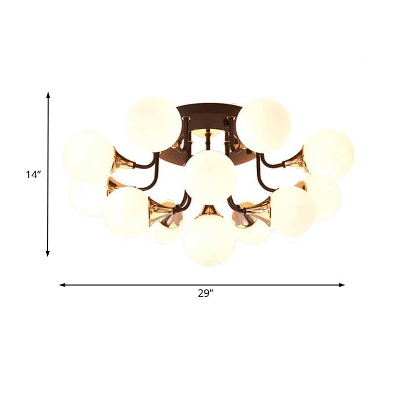 6/10/13 Lights Corridor Semi Flush Chandelier Milk White Glass Shaded Sphere Ceiling Mounted Light in Black Clearhalo 'Ceiling Lights' 'Close To Ceiling Lights' 'Close to ceiling' 'Glass shade' 'Glass' 'Semi-flushmount' Lighting' 219027