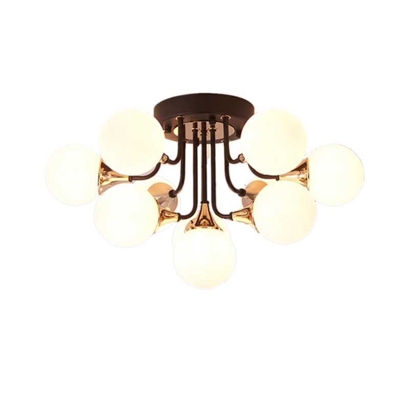 6/10/13 Lights Corridor Semi Flush Chandelier Milk White Glass Shaded Sphere Ceiling Mounted Light in Black Clearhalo 'Ceiling Lights' 'Close To Ceiling Lights' 'Close to ceiling' 'Glass shade' 'Glass' 'Semi-flushmount' Lighting' 219029