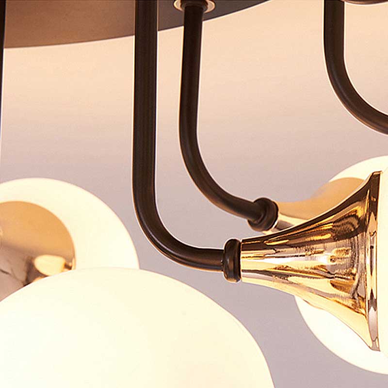 6/10/13 Lights Corridor Semi Flush Chandelier Milk White Glass Shaded Sphere Ceiling Mounted Light in Black Clearhalo 'Ceiling Lights' 'Close To Ceiling Lights' 'Close to ceiling' 'Glass shade' 'Glass' 'Semi-flushmount' Lighting' 219036