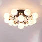 6/10/13 Lights Corridor Semi Flush Chandelier Milk White Glass Shaded Sphere Ceiling Mounted Light in Black Clearhalo 'Ceiling Lights' 'Close To Ceiling Lights' 'Close to ceiling' 'Glass shade' 'Glass' 'Semi-flushmount' Lighting' 219039