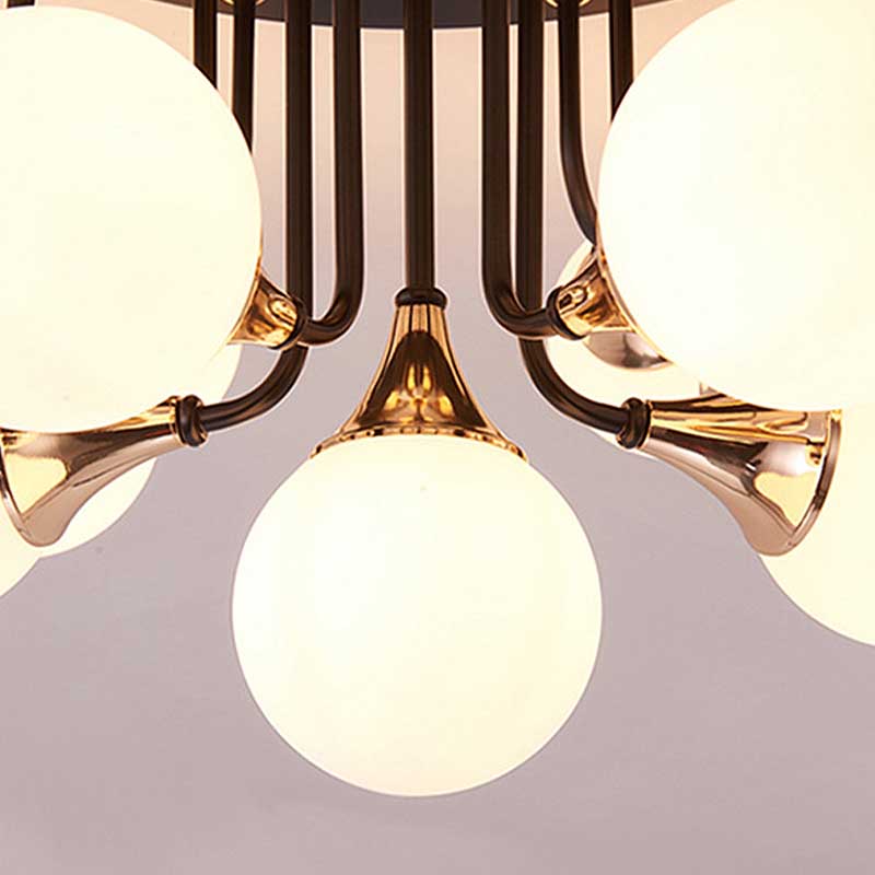 6/10/13 Lights Corridor Semi Flush Chandelier Milk White Glass Shaded Sphere Ceiling Mounted Light in Black Clearhalo 'Ceiling Lights' 'Close To Ceiling Lights' 'Close to ceiling' 'Glass shade' 'Glass' 'Semi-flushmount' Lighting' 219044
