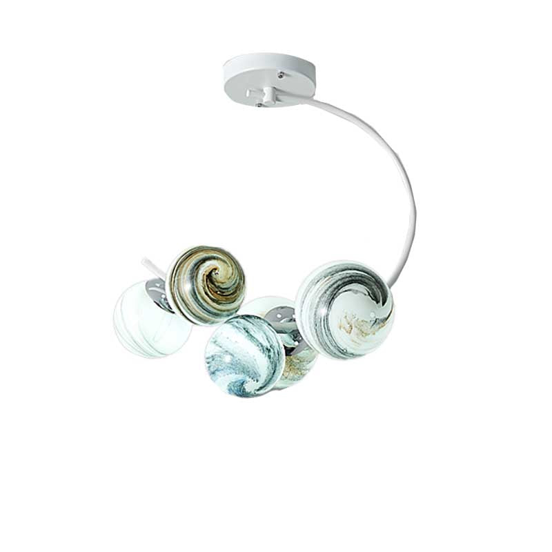 Ball Ceiling Lamp Modernism Hand Blown Glass 3/5 Lights Semi Flush Mount Lighting in Black/White Clearhalo 'Ceiling Lights' 'Chandeliers' 'Close To Ceiling Lights' 'Close to ceiling' 'Glass shade' 'Glass' 'Semi-flushmount' Lighting' 219047