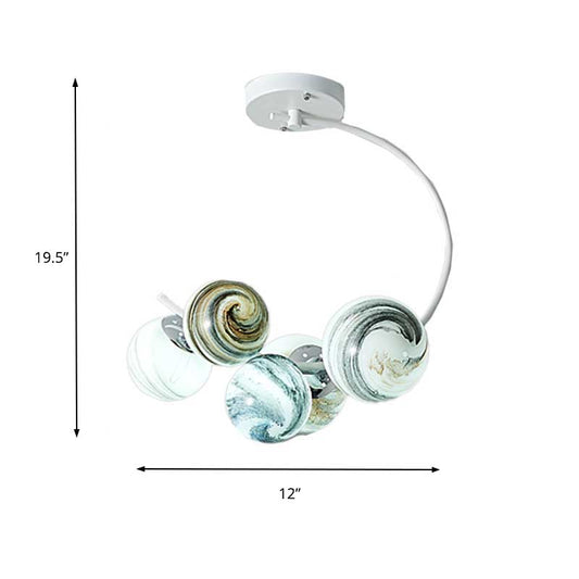 Ball Ceiling Lamp Modernism Hand Blown Glass 3/5 Lights Semi Flush Mount Lighting in Black/White Clearhalo 'Ceiling Lights' 'Chandeliers' 'Close To Ceiling Lights' 'Close to ceiling' 'Glass shade' 'Glass' 'Semi-flushmount' Lighting' 219048