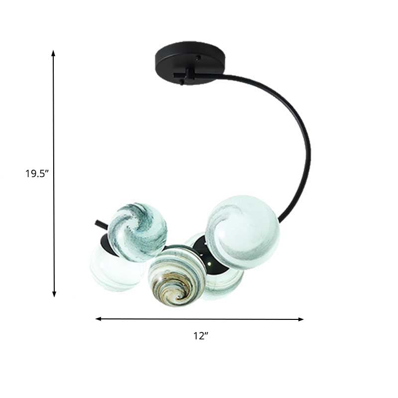 Ball Ceiling Lamp Modernism Hand Blown Glass 3/5 Lights Semi Flush Mount Lighting in Black/White Clearhalo 'Ceiling Lights' 'Chandeliers' 'Close To Ceiling Lights' 'Close to ceiling' 'Glass shade' 'Glass' 'Semi-flushmount' Lighting' 219054