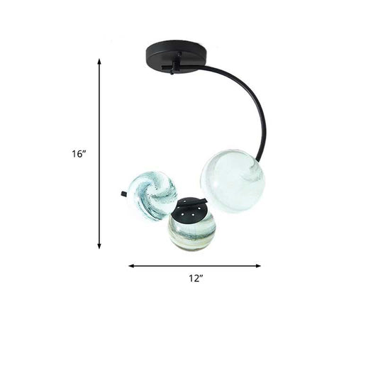 Ball Ceiling Lamp Modernism Hand Blown Glass 3/5 Lights Semi Flush Mount Lighting in Black/White Clearhalo 'Ceiling Lights' 'Chandeliers' 'Close To Ceiling Lights' 'Close to ceiling' 'Glass shade' 'Glass' 'Semi-flushmount' Lighting' 219057