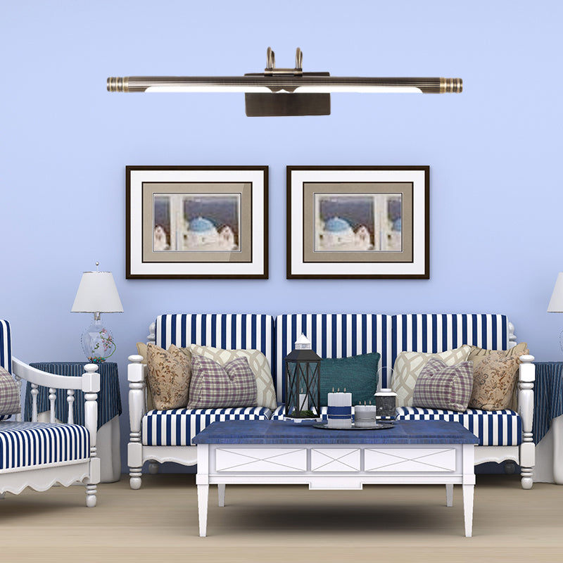 LED Linear Vanity Light Fixture Classic Bronze Metal Sconce Lamp in White/Warm Light, 21"/26" W Bronze Clearhalo 'Vanity Lights' 'Wall Lights' Lighting' 219078