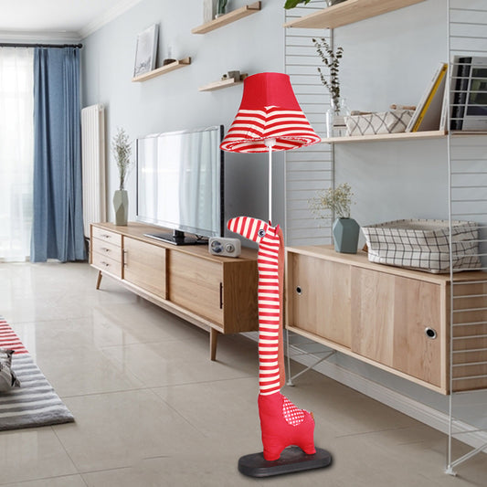 Cartoon Style Bell Standing Light Fabric and Cotton 1 Light Living Room Floor Lamp with Animal Decoration in Blue/Red Red Clearhalo 'Floor Lamps' 'Lamps' Lighting' 219109