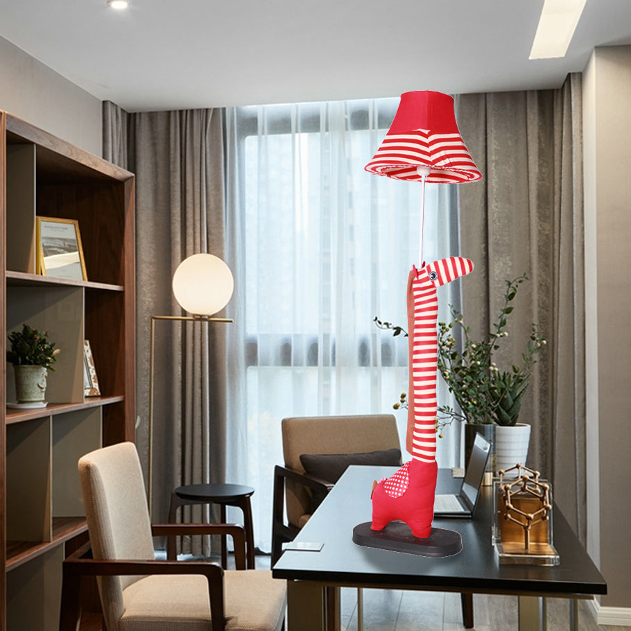 Cartoon Style Bell Standing Light Fabric and Cotton 1 Light Living Room Floor Lamp with Animal Decoration in Blue/Red Clearhalo 'Floor Lamps' 'Lamps' Lighting' 219110