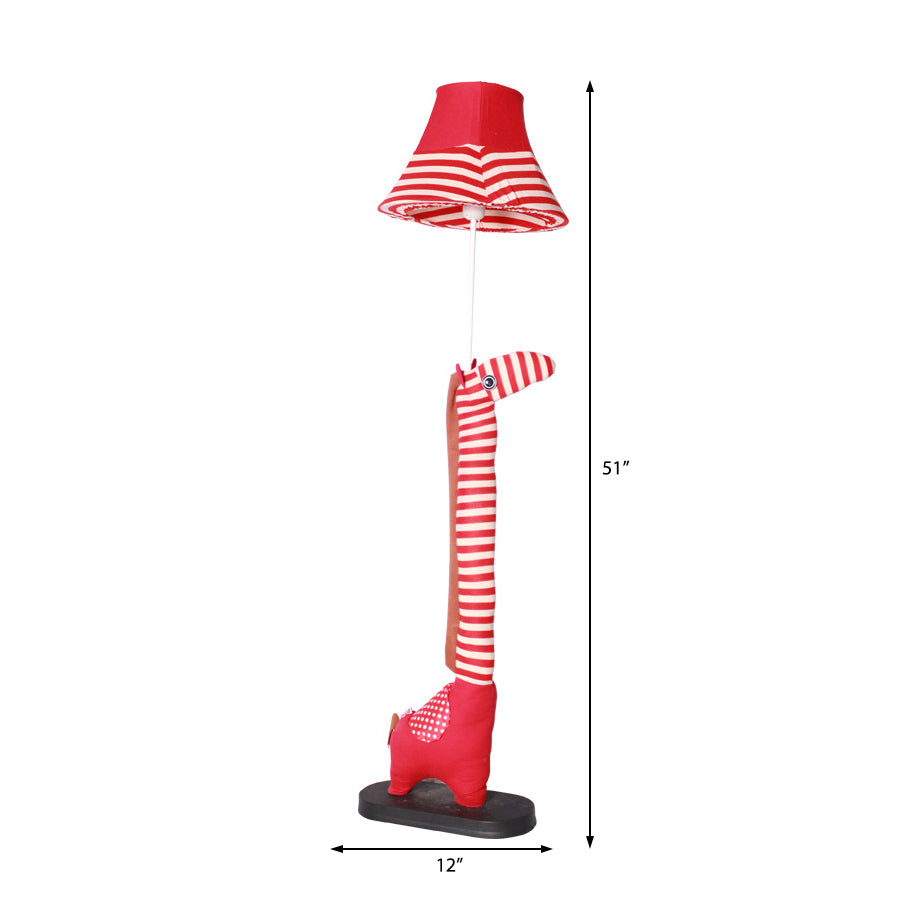 Cartoon Style Bell Standing Light Fabric and Cotton 1 Light Living Room Floor Lamp with Animal Decoration in Blue/Red Clearhalo 'Floor Lamps' 'Lamps' Lighting' 219112