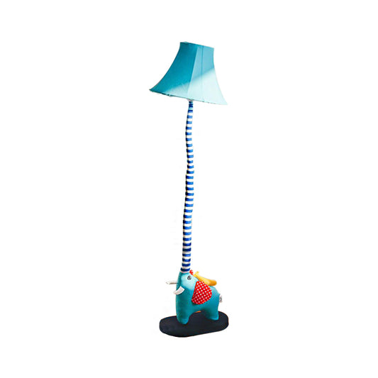 Cartoon Style Bell Standing Light Fabric and Cotton 1 Light Living Room Floor Lamp with Animal Decoration in Blue/Red Clearhalo 'Floor Lamps' 'Lamps' Lighting' 219115